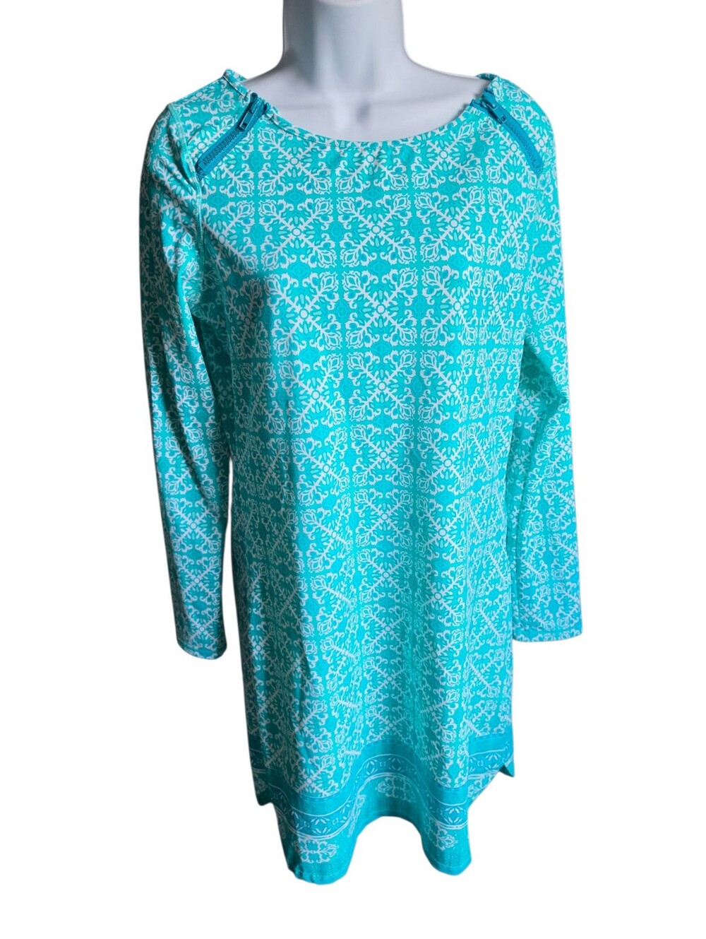 Cabana Life Coastal Cottage Cabana Shift Dress UPF 50+ Aqua White Size M